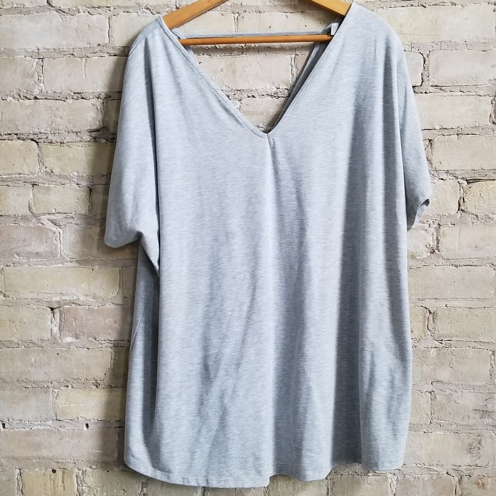 ASOS double v neck top gray 18 grey tee shirt
